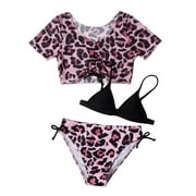 ASFGIMUJ Girls Swimsuit Size 5-6 Baby 3 Piece Bikini Print Cotton Sleeveless Print Beach Swimwear Bathing Suit